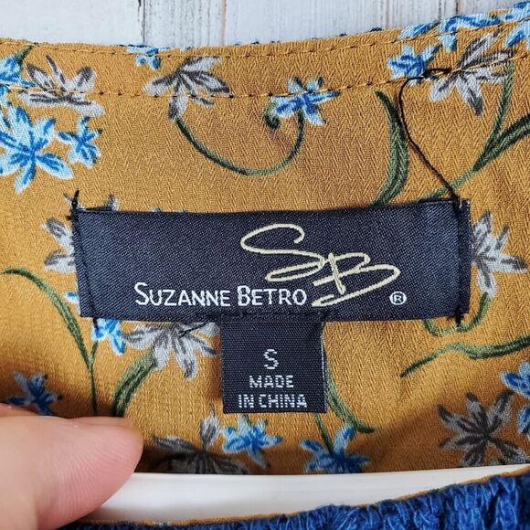 Suzanne Betro Floral Cable Knit Sweater Blue Yellow Size Small - Picture 3 of 10